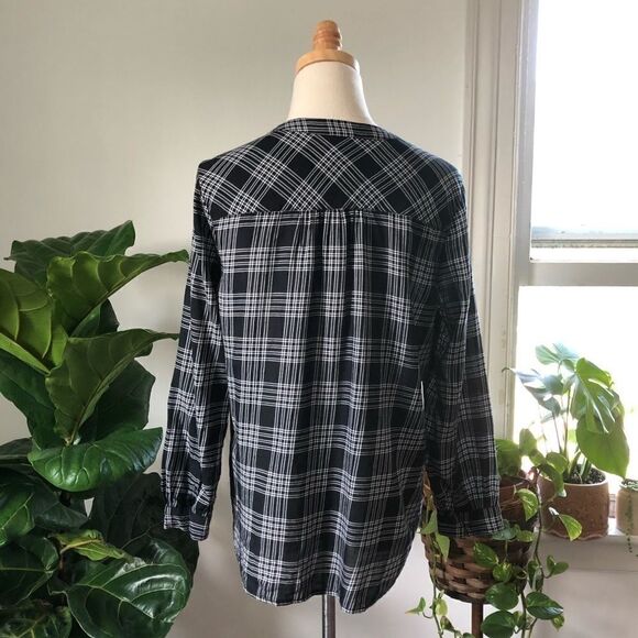 Joie Cotton Plaid Black White Blouse XS - Picture 6 of 8